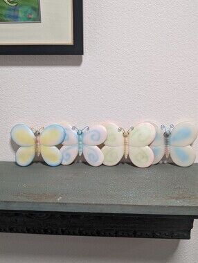 Vtg (4) Butterfly Polystone Resin Pastel Colors To Hang  Table Decor Girls Room